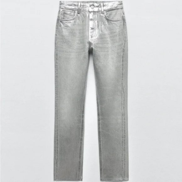 ZARA THE METALLIC SLIM WAXED JEANS - Picture 7 of 11